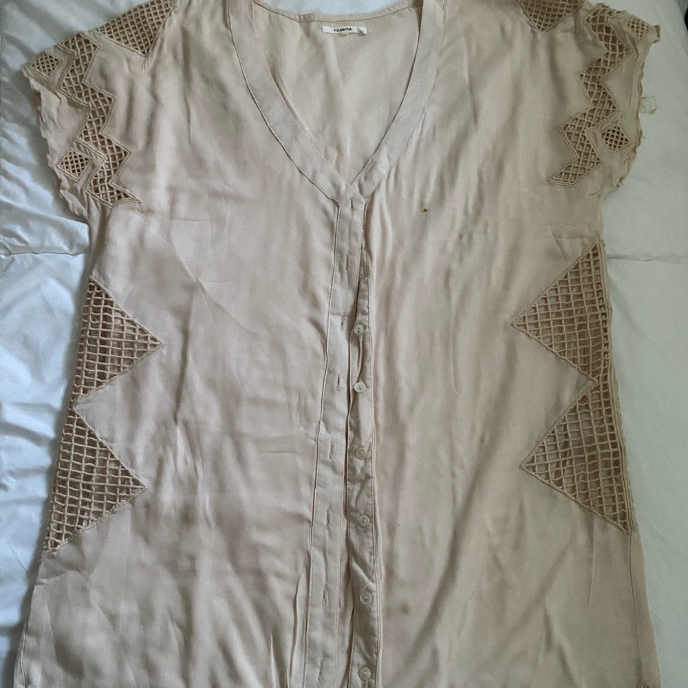 Tularosa Blush Button Up Dress, Angular Appliqu - image 1